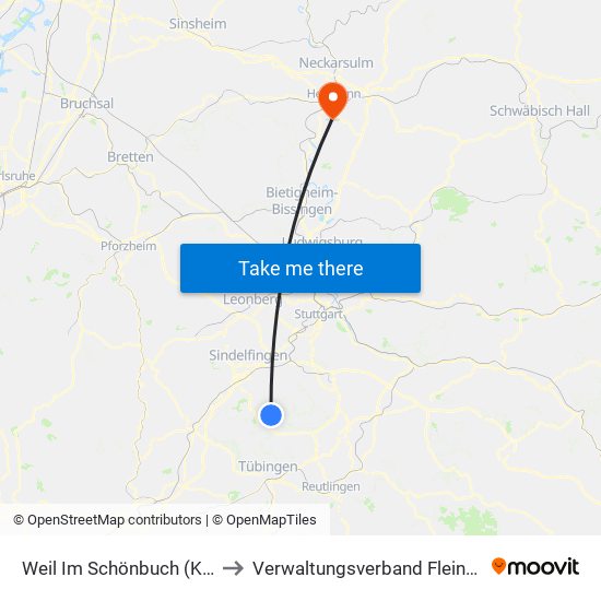 Weil Im Schönbuch (Kernort) to Verwaltungsverband Flein-Talheim map