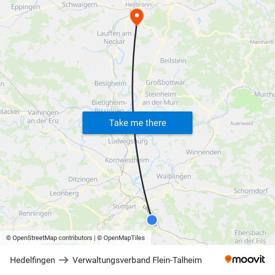Hedelfingen to Verwaltungsverband Flein-Talheim map