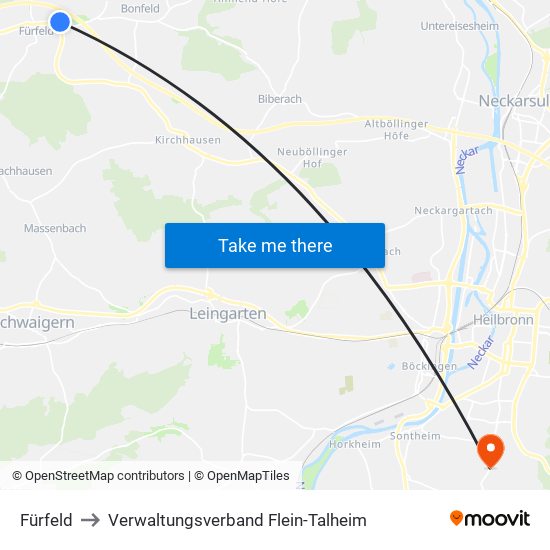 Fürfeld to Verwaltungsverband Flein-Talheim map