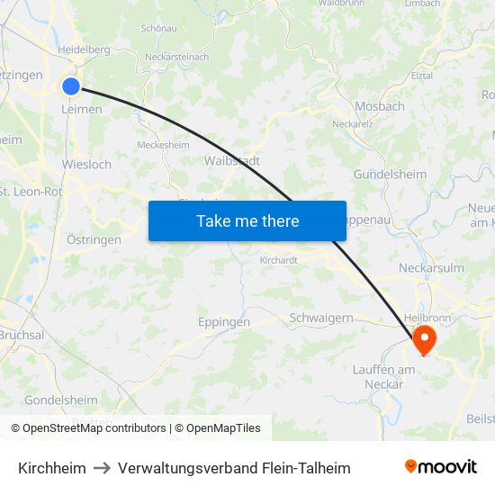 Kirchheim to Verwaltungsverband Flein-Talheim map