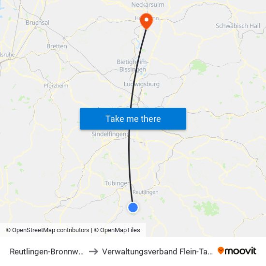 Reutlingen-Bronnweiler to Verwaltungsverband Flein-Talheim map