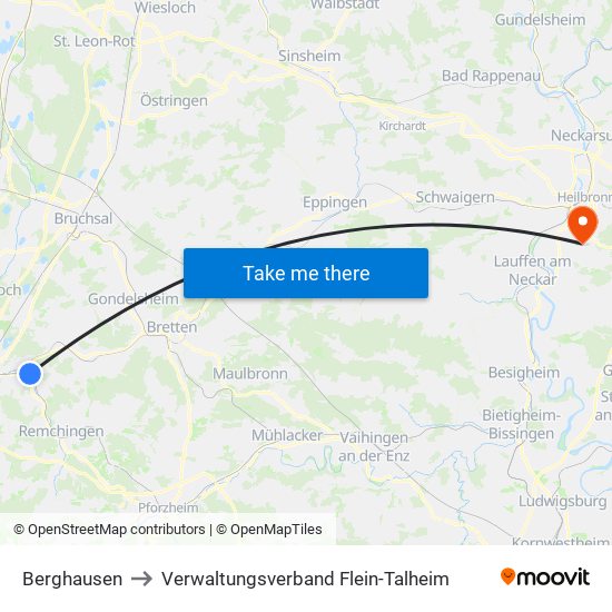 Berghausen to Verwaltungsverband Flein-Talheim map