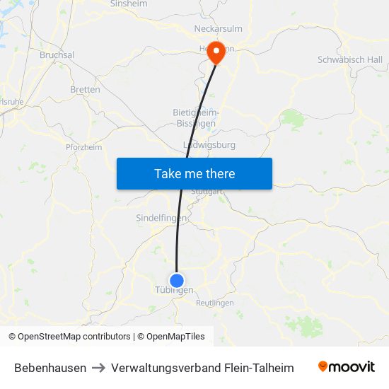 Bebenhausen to Verwaltungsverband Flein-Talheim map