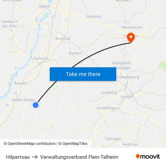 Hilpertsau to Verwaltungsverband Flein-Talheim map