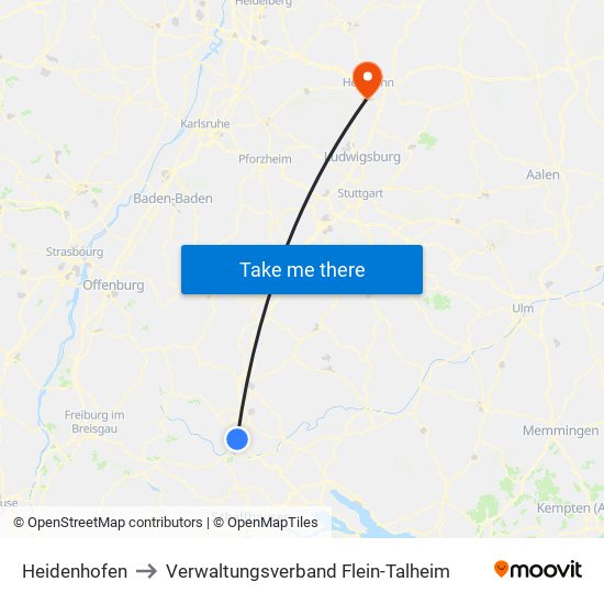 Heidenhofen to Verwaltungsverband Flein-Talheim map