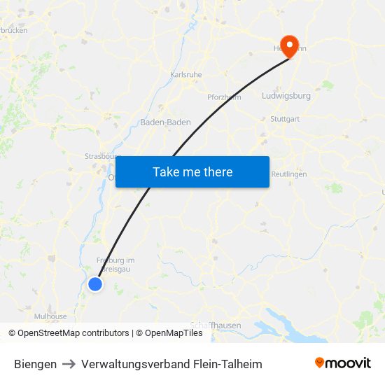 Biengen to Verwaltungsverband Flein-Talheim map
