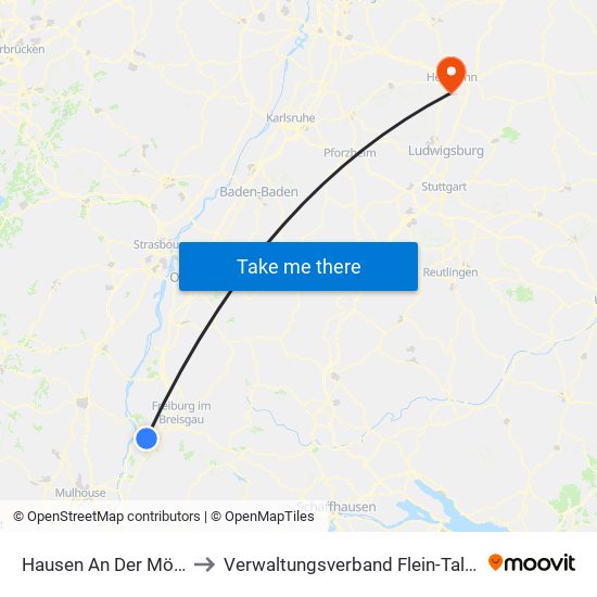 Hausen An Der Möhlin to Verwaltungsverband Flein-Talheim map