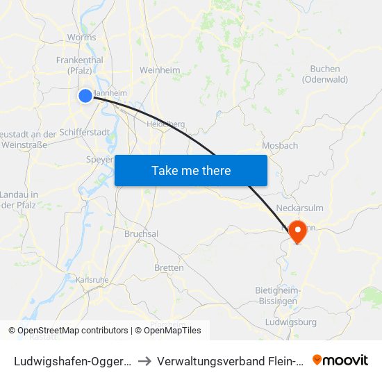 Ludwigshafen-Oggersheim to Verwaltungsverband Flein-Talheim map