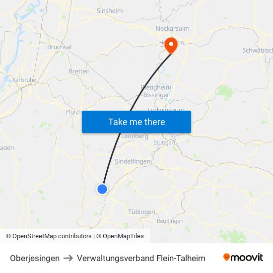 Oberjesingen to Verwaltungsverband Flein-Talheim map