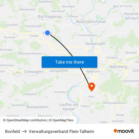 Bonfeld to Verwaltungsverband Flein-Talheim map