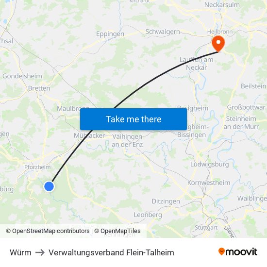 Würm to Verwaltungsverband Flein-Talheim map