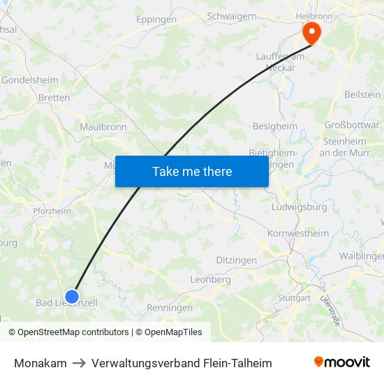 Monakam to Verwaltungsverband Flein-Talheim map