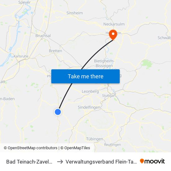 Bad Teinach-Zavelstein to Verwaltungsverband Flein-Talheim map