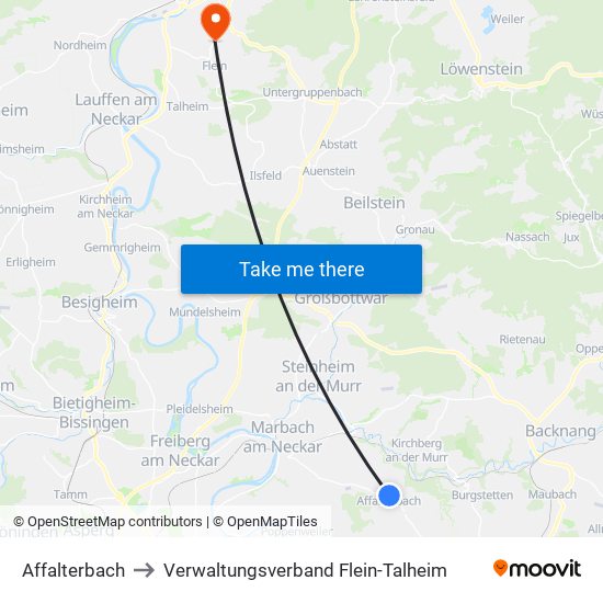 Affalterbach to Verwaltungsverband Flein-Talheim map