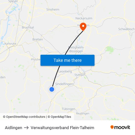 Aidlingen to Verwaltungsverband Flein-Talheim map
