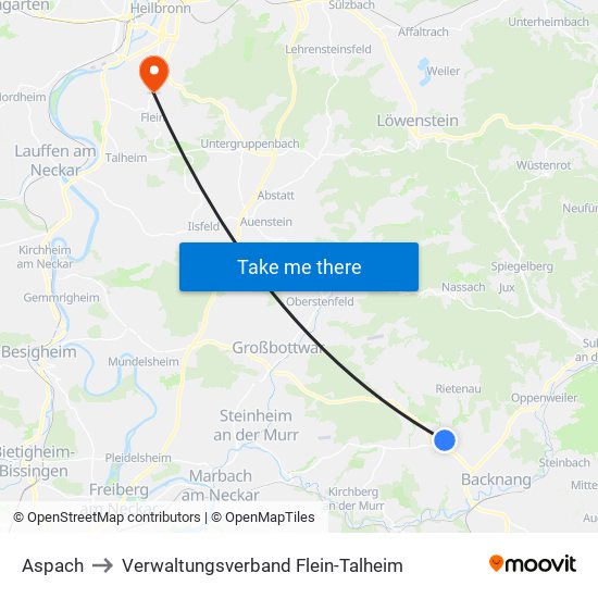 Aspach to Verwaltungsverband Flein-Talheim map