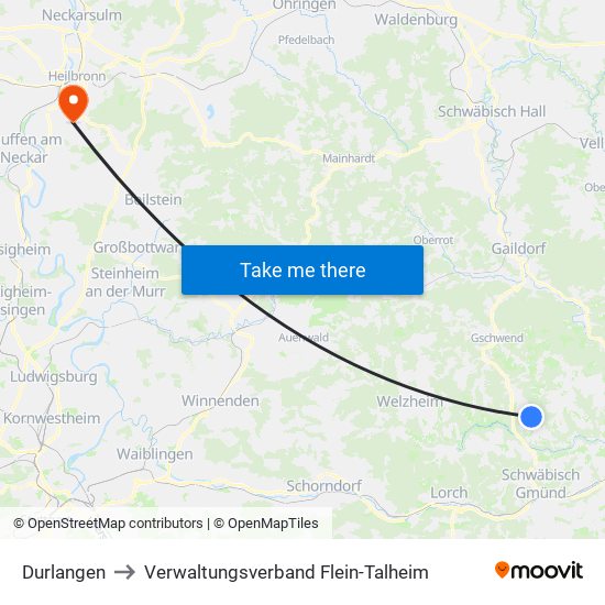 Durlangen to Verwaltungsverband Flein-Talheim map