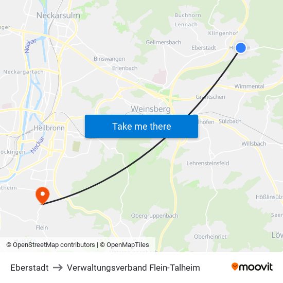 Eberstadt to Verwaltungsverband Flein-Talheim map