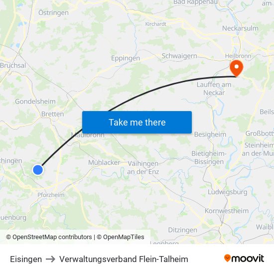 Eisingen to Verwaltungsverband Flein-Talheim map