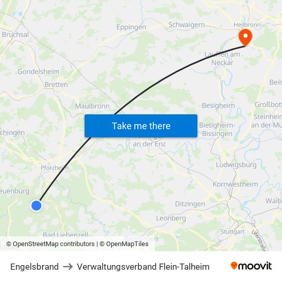 Engelsbrand to Verwaltungsverband Flein-Talheim map