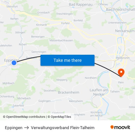 Eppingen to Verwaltungsverband Flein-Talheim map