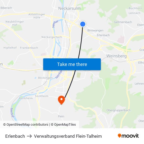 Erlenbach to Verwaltungsverband Flein-Talheim map