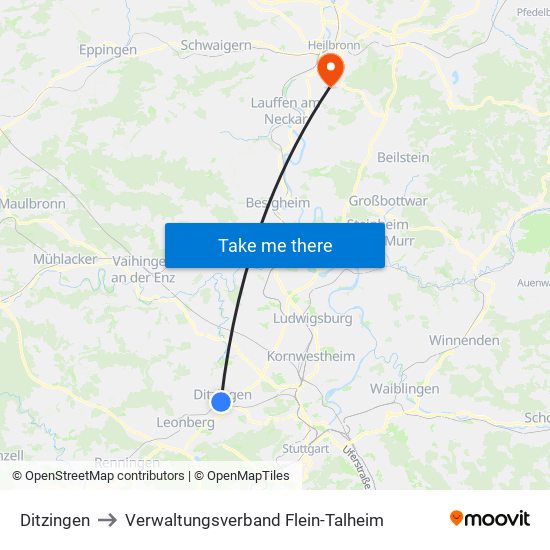 Ditzingen to Verwaltungsverband Flein-Talheim map