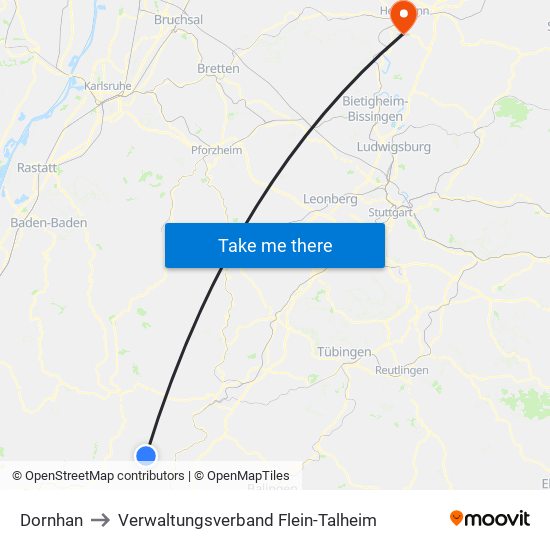 Dornhan to Verwaltungsverband Flein-Talheim map