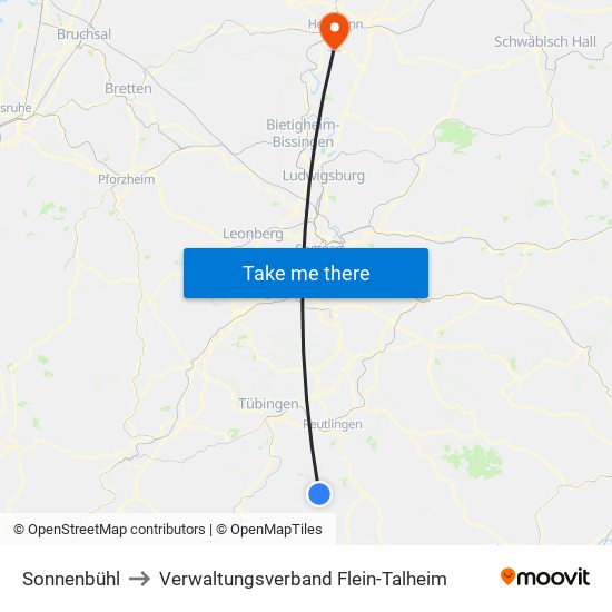 Sonnenbühl to Verwaltungsverband Flein-Talheim map