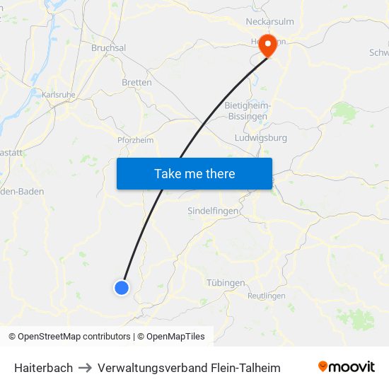 Haiterbach to Verwaltungsverband Flein-Talheim map