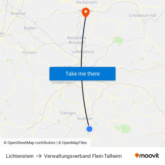Lichtenstein to Verwaltungsverband Flein-Talheim map