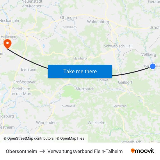 Obersontheim to Verwaltungsverband Flein-Talheim map