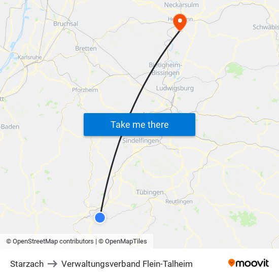 Starzach to Verwaltungsverband Flein-Talheim map