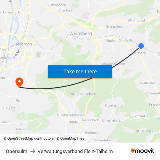 Obersulm to Verwaltungsverband Flein-Talheim map