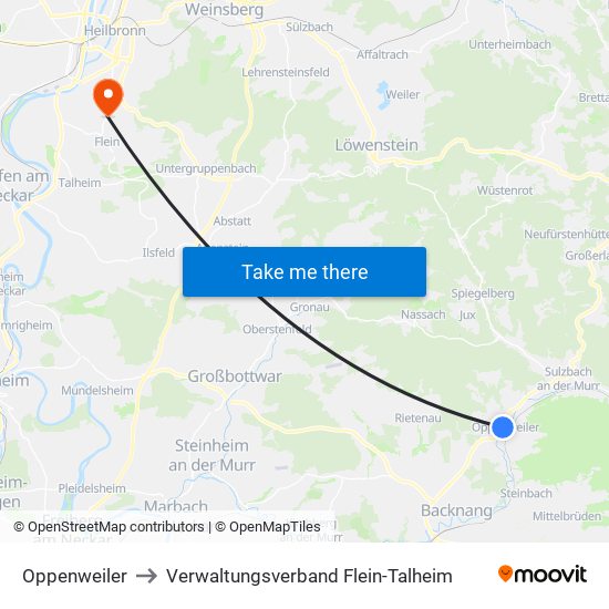 Oppenweiler to Verwaltungsverband Flein-Talheim map