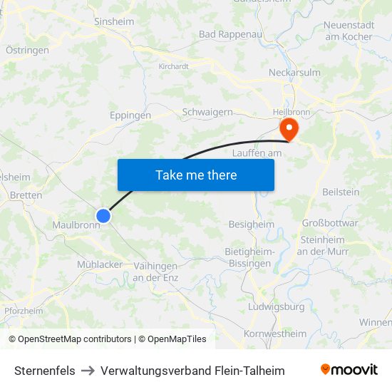 Sternenfels to Verwaltungsverband Flein-Talheim map