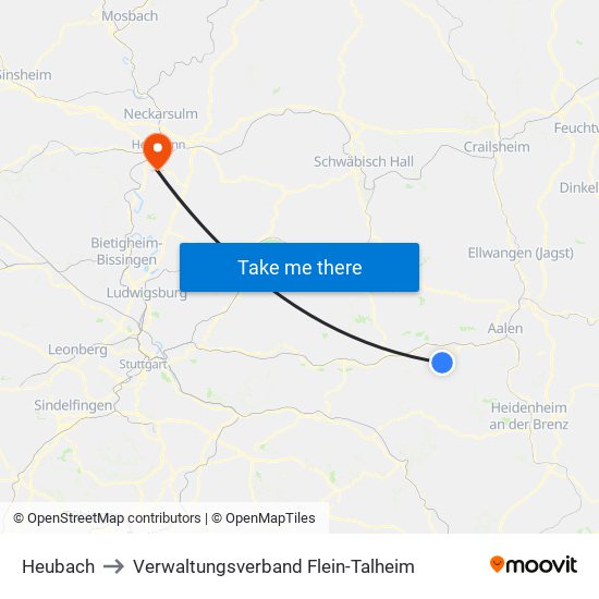 Heubach to Verwaltungsverband Flein-Talheim map