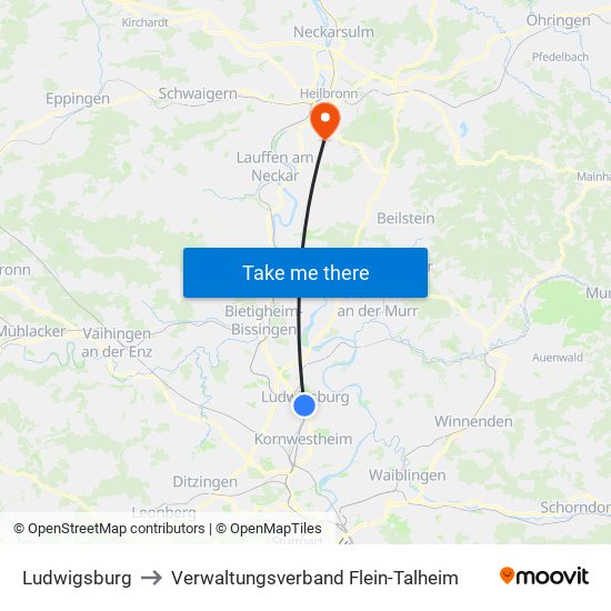 Ludwigsburg to Verwaltungsverband Flein-Talheim map