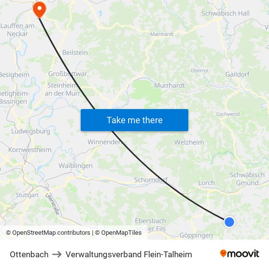 Ottenbach to Verwaltungsverband Flein-Talheim map