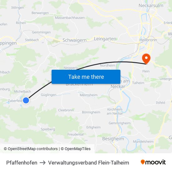 Pfaffenhofen to Verwaltungsverband Flein-Talheim map