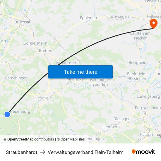 Straubenhardt to Verwaltungsverband Flein-Talheim map