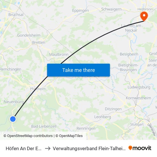 Höfen An Der Enz to Verwaltungsverband Flein-Talheim map