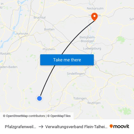 Pfalzgrafenweiler to Verwaltungsverband Flein-Talheim map