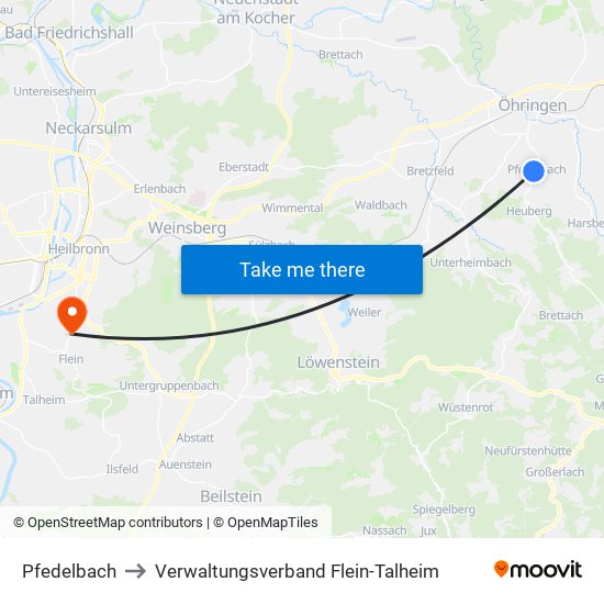 Pfedelbach to Verwaltungsverband Flein-Talheim map