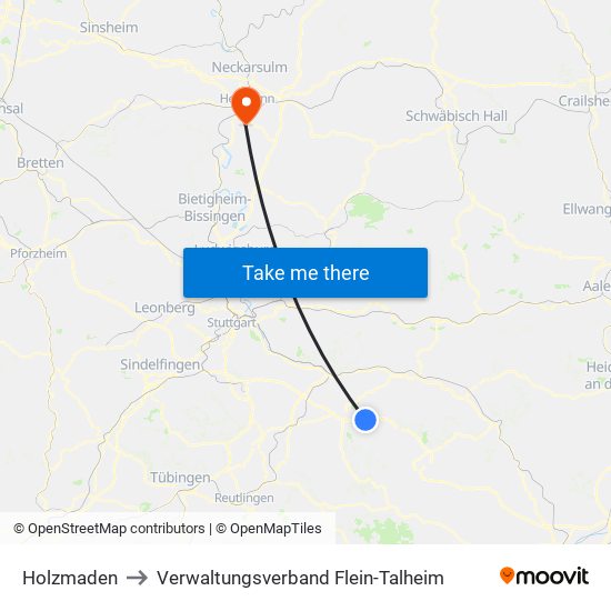 Holzmaden to Verwaltungsverband Flein-Talheim map