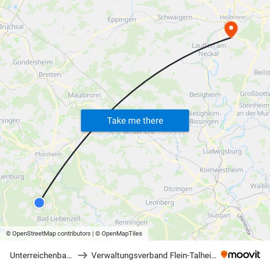 Unterreichenbach to Verwaltungsverband Flein-Talheim map