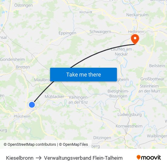 Kieselbronn to Verwaltungsverband Flein-Talheim map