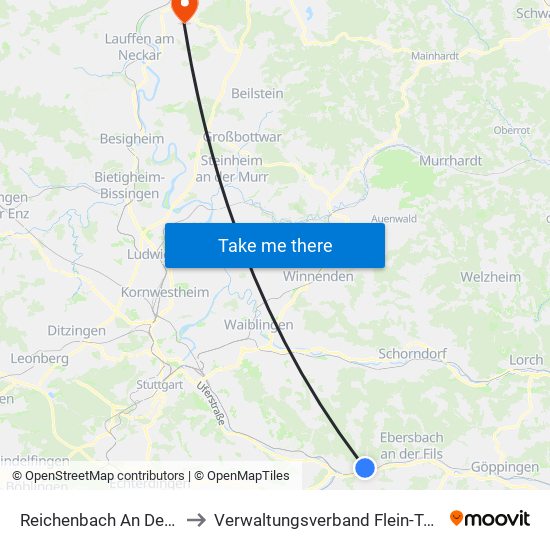 Reichenbach An Der Fils to Verwaltungsverband Flein-Talheim map