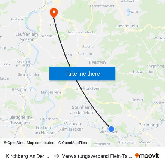 Kirchberg An Der Murr to Verwaltungsverband Flein-Talheim map