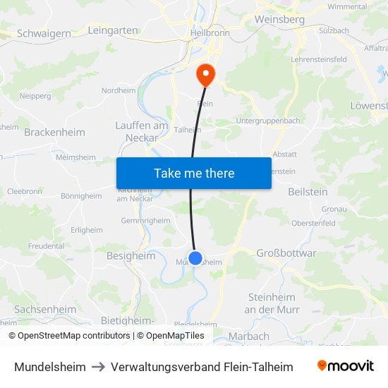 Mundelsheim to Verwaltungsverband Flein-Talheim map